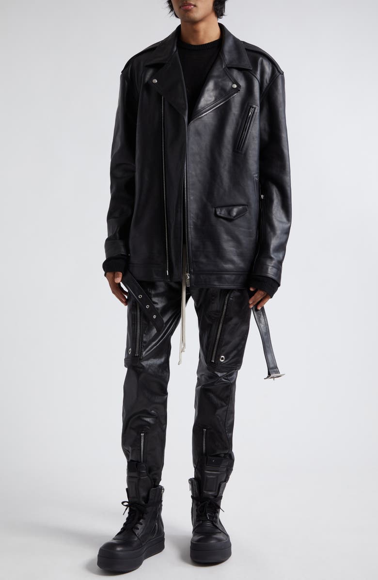 Rick Owens Luke Stooges Oversize Leather Moto Jacket, Main, color, 
