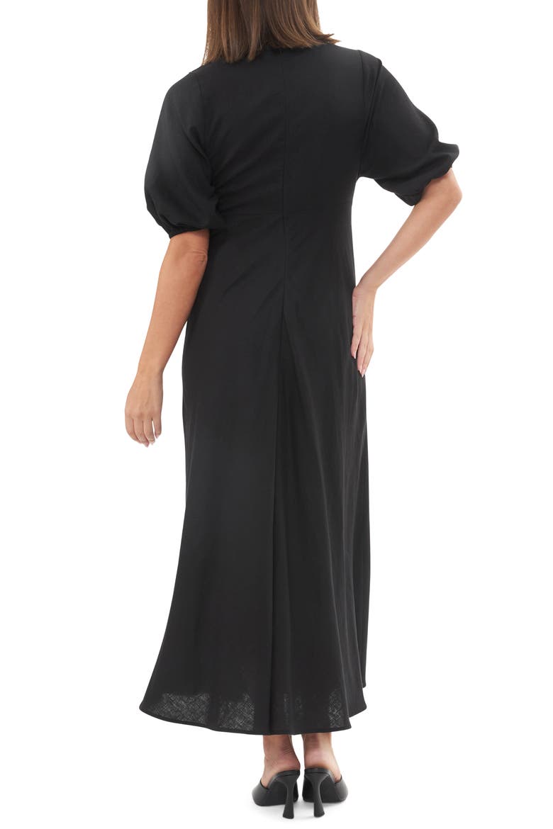 Camille Tie Front Linen Blend Maternity/Nursing Dress, Alternate, color, BLACK