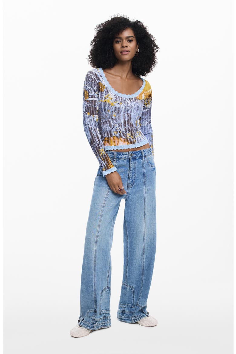 Abstract Print Rib Knit Top, Alternate, color, BLUE