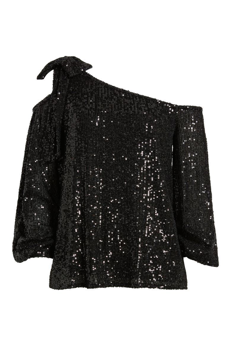 One-Shoulder Sequin Top, Alternate, color, RICH BLACK