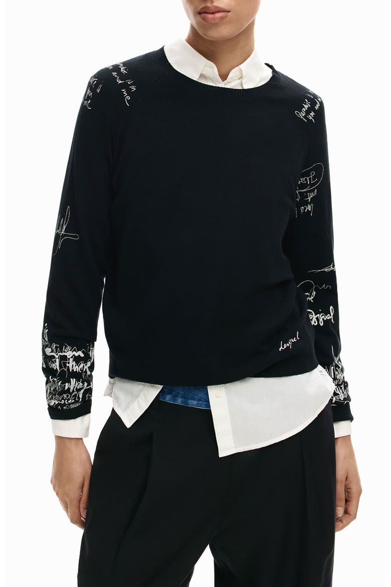 Fine Gauge Graphic Sweater, Main, color, BLACK