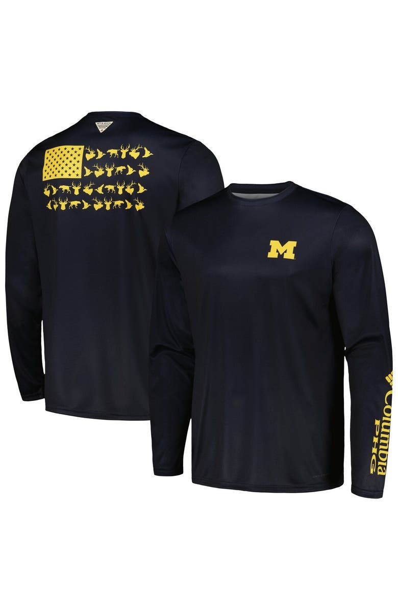 Columbia Men's Columbia Navy Michigan Wolverines Terminal Shot Omni-Shade Long Sleeve T-Shirt, Alternate, color, Navy