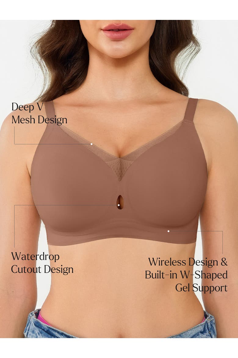 Seamless Wireless Jelly Leopard Contour Minimizer Support Bra, Alternate, color, Latte