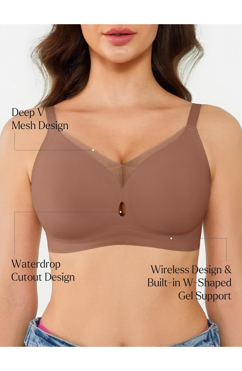 Popilush Seamless Wireless Jelly Leopard Contour Minimizer Support Bra, Alternate, color, Latte