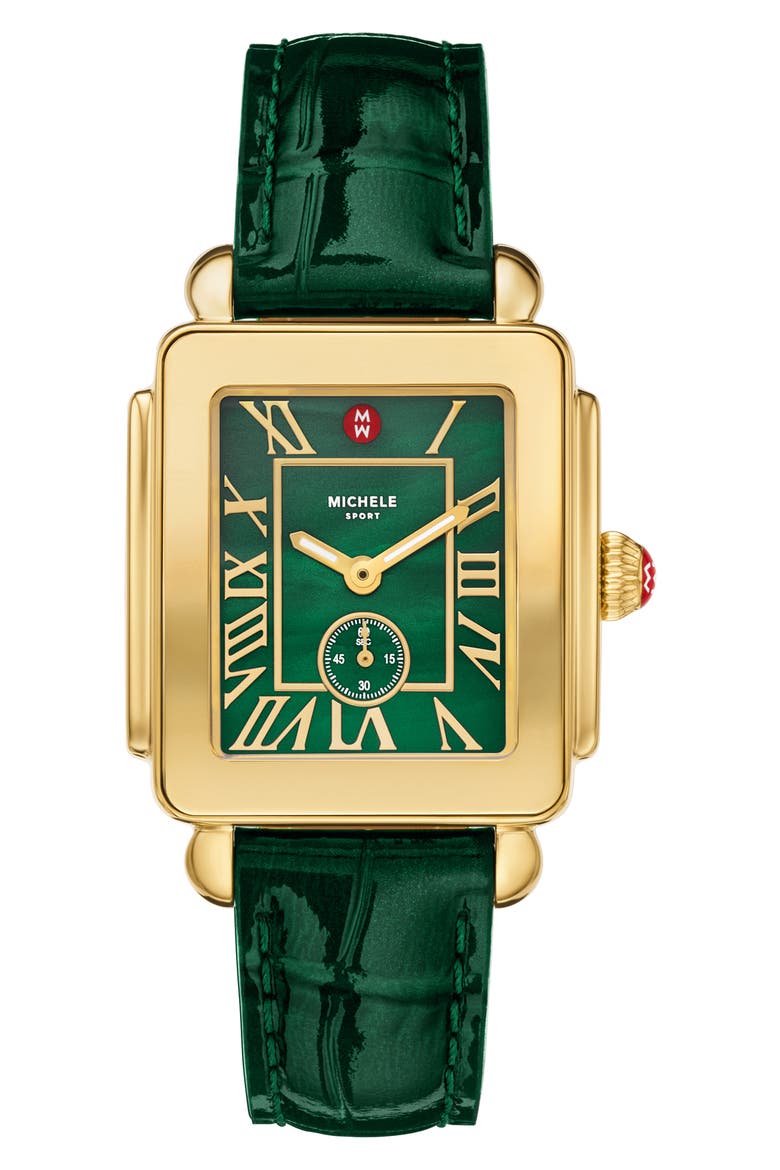 Deco Sport Mid Leather Strap Watch, 29mm x 31mm, Main, color, NO COLOR