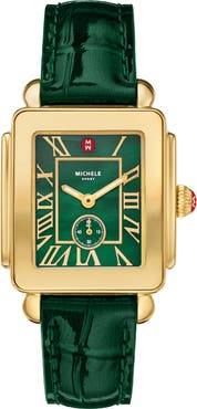 MICHELE Deco Sport Mid Leather Strap Watch, 29mm x 31mm