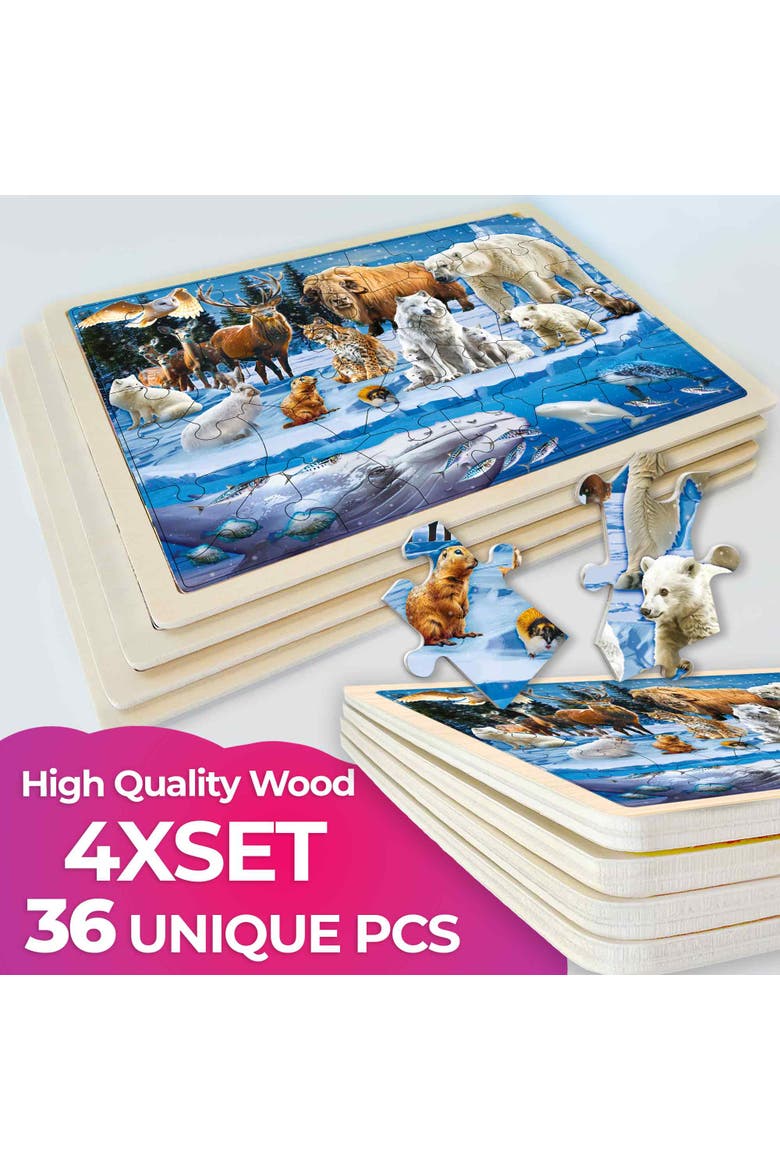 Kids Wooden Puzzle Set - 24, 36 & 48 Piece Montessori Jigsaw Puzzles, Alternate, color, Yellowstone