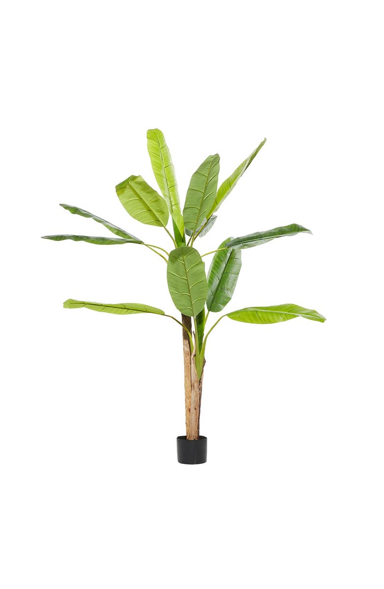 GINGER BIRCH STUDIO Green Faux Foliage Banana Leaf Artificial Tree with Black Plastic Pot, Main, color,