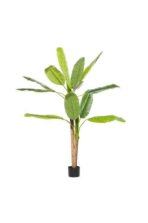 Green Faux Foliage Banana Leaf Artificial Tree with Black Plastic Pot