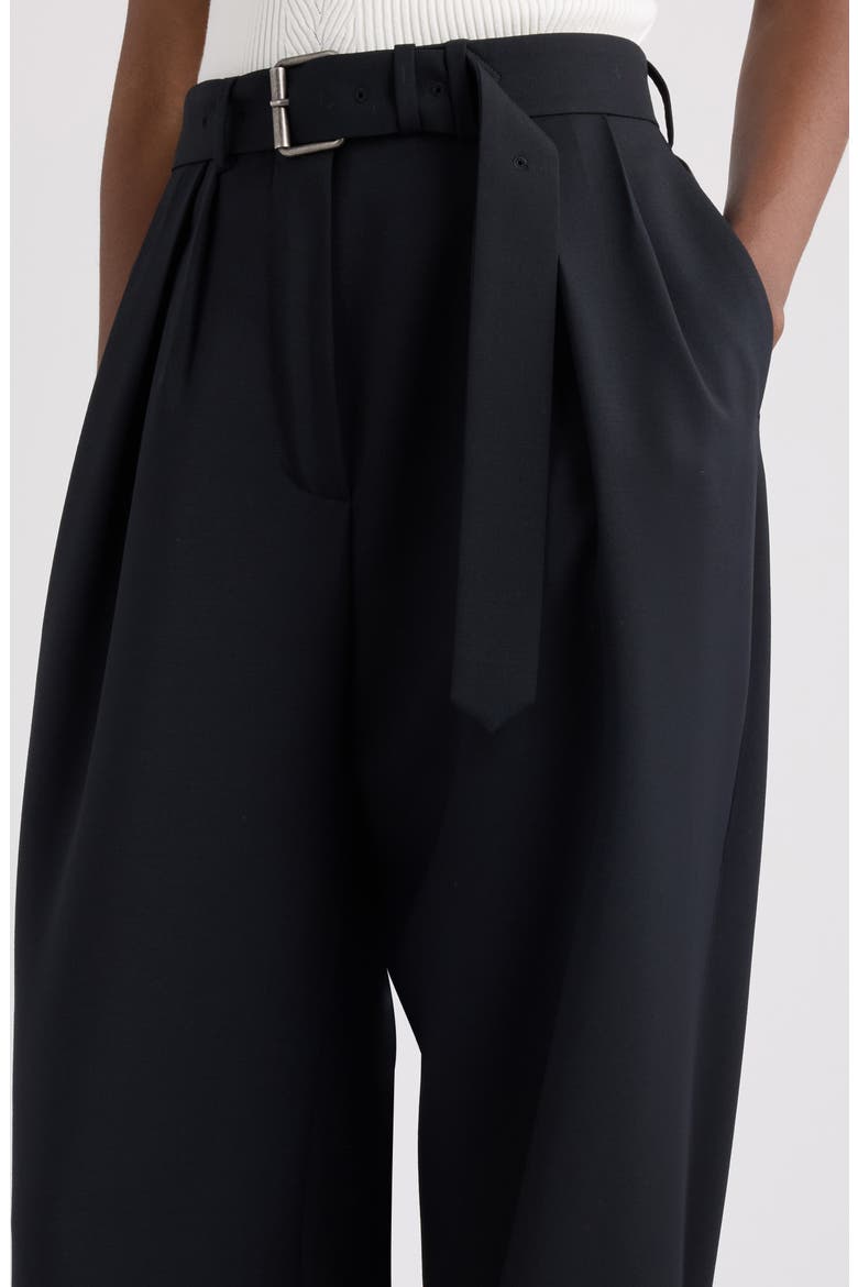 Peaches Belted Pleated Wide Leg Wool & Mohair Twill Trousers, Alternate, color, BLACK