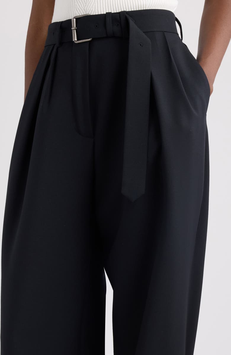 Dries Van Noten Peaches Belted Pleated Wide Leg Wool & Mohair Twill Trousers, Alternate, color, Black