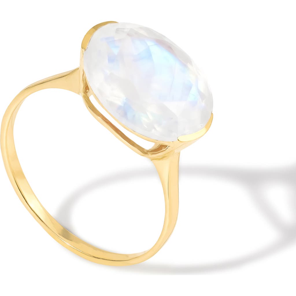 Ys Gems Oval Semiprecious Stone Solitaire Ring In Gold
