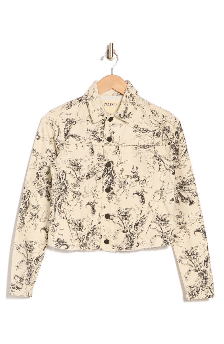 L'AGENCE Janice Paisley Crop Jacket, Alternate, color, Ecru/ Black Sketch Paisley