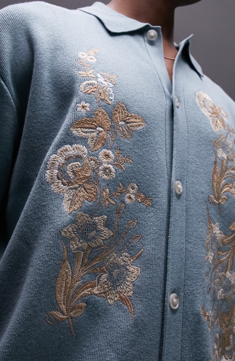 Topman Western Floral Embroidery Button-Up Cardigan Shirt, Alternate, color, 