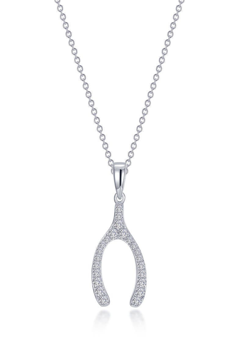 Simulated Diamond Wishbone Pendant Necklace, Main, color, WHITE