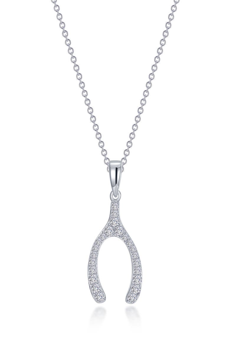 Lafonn Simulated Diamond Wishbone Pendant Necklace, Main, color, White