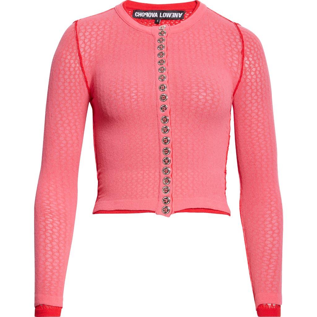 Chopova Lowena Fishnet Layered Crop Cardigan In Pink
