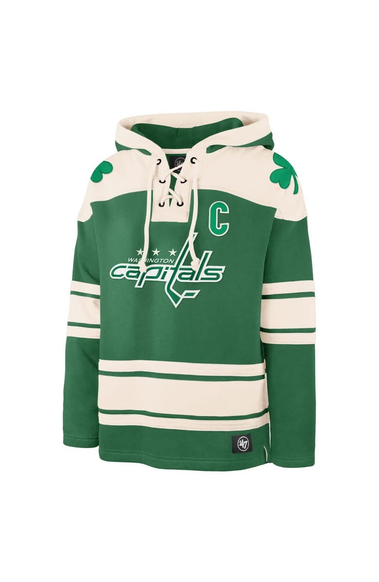 '47 Men's '47 Alexander Ovechkin Kelly Green Washington Capitals St. Patrick's Day Player Name & Number Lacer Pullover Hoodie, Alternate, color, Kelly Green