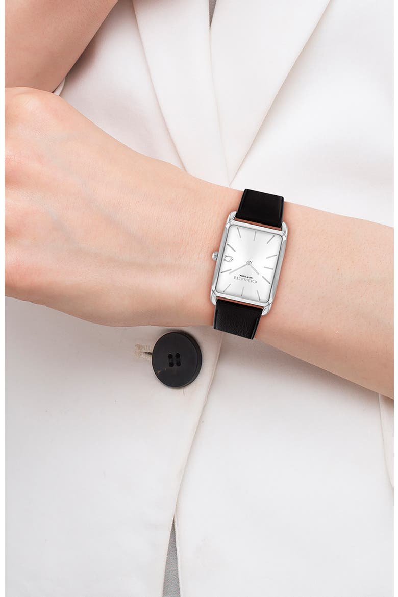 Elliot Leather Strap Watch, 32mm x 36mm, Alternate, color, SILVER