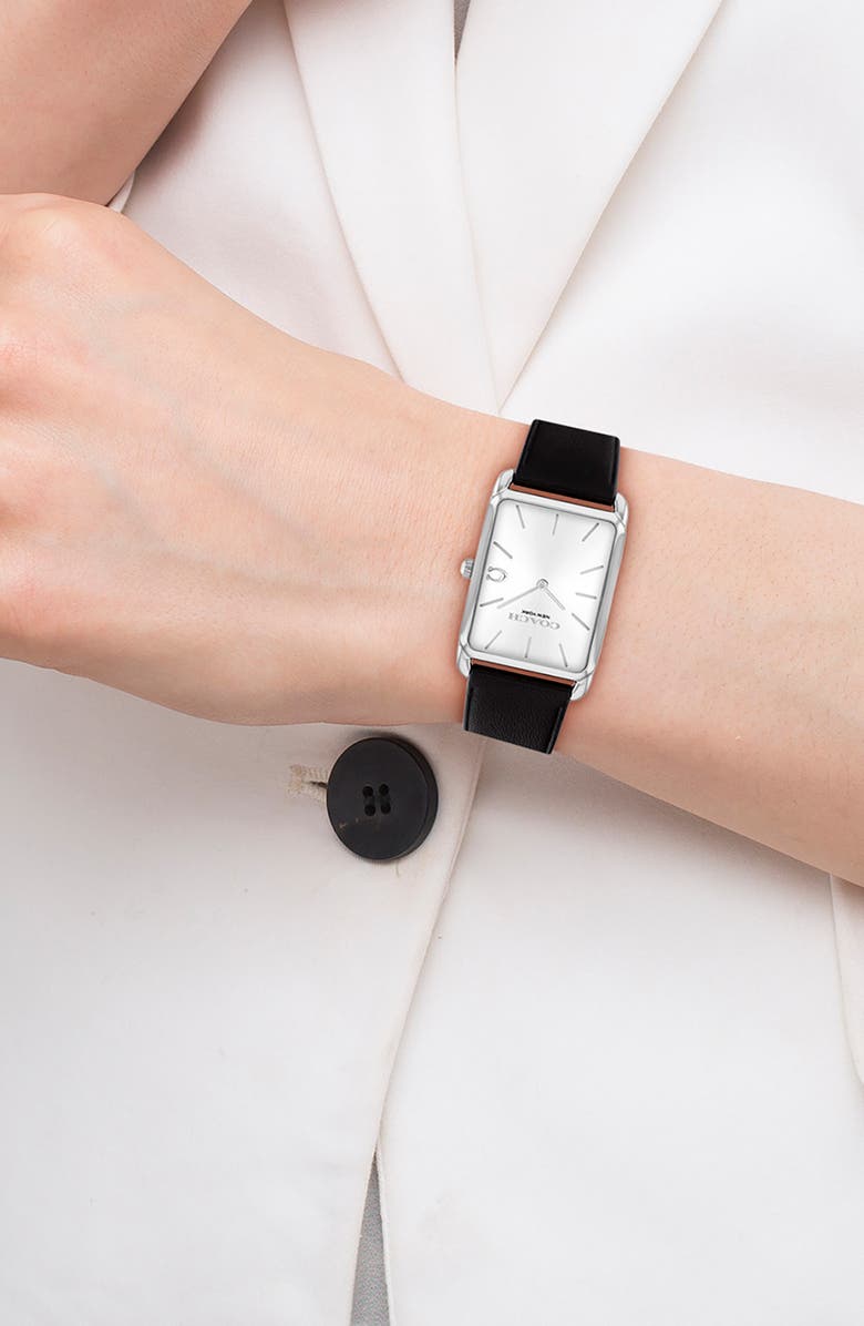 COACH Elliot Leather Strap Watch, 32mm x 36mm, Alternate, color, Silver