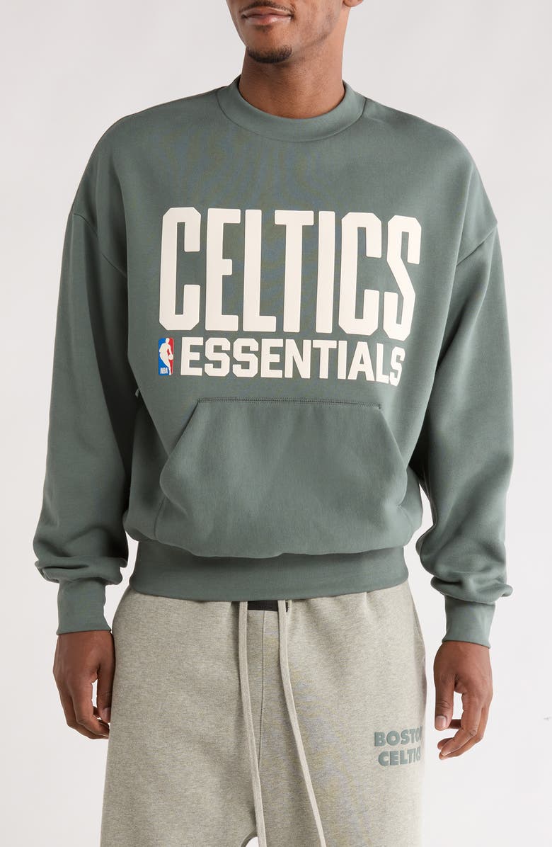 Fear of God Essentials x NBA Celtics Sports Fit Crewneck Sweatshirt, Main, color, Balsam Green