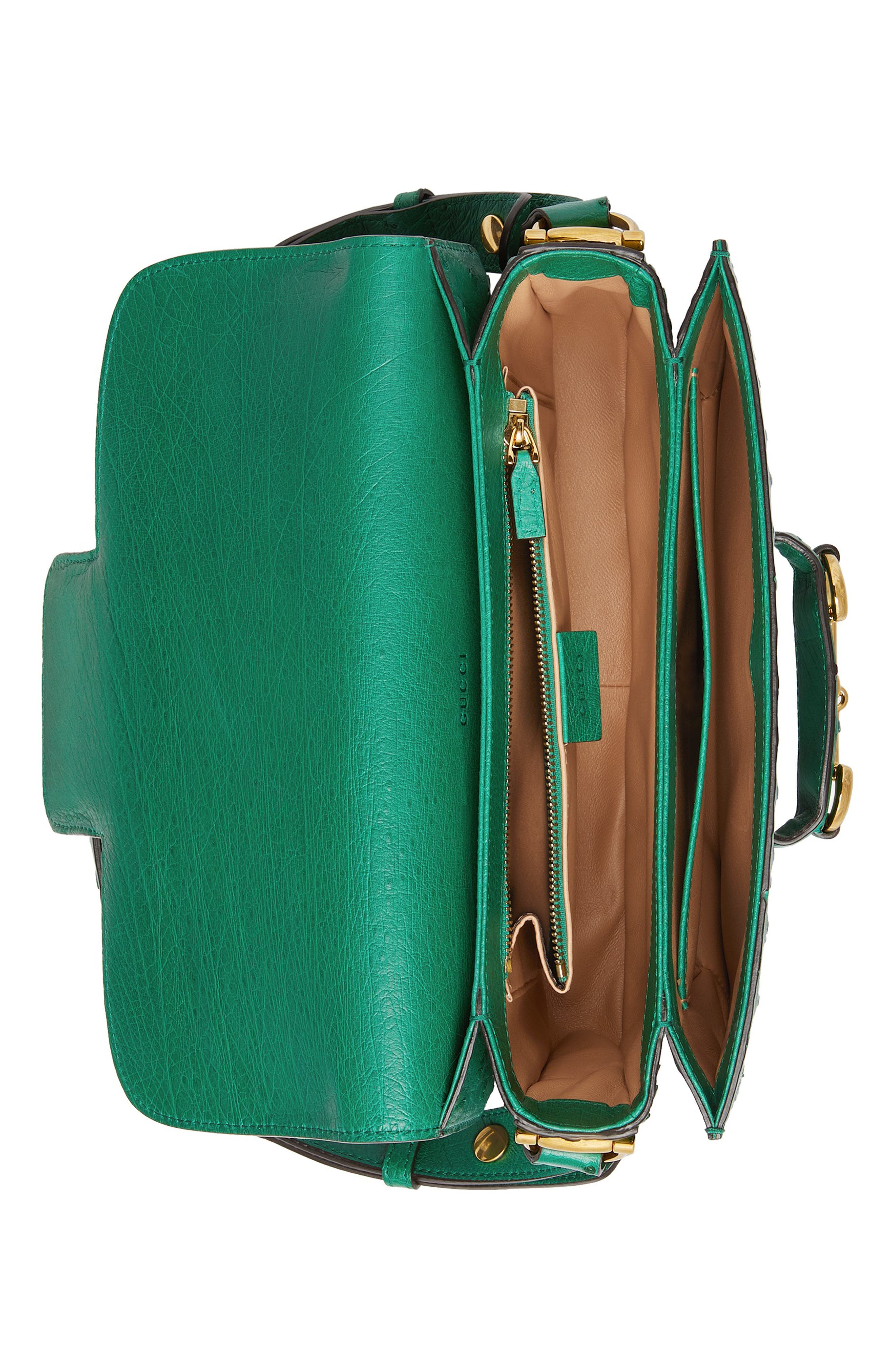 Gucci 1955 Horsebit Ostrich Shoulder Bag, Alternate, color, 