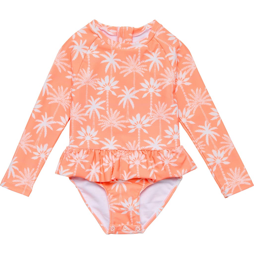Snapper Rock Babies' Ruffle Long Sleeve Skirted Upf 50+ One-piece Swimsuit In Orange