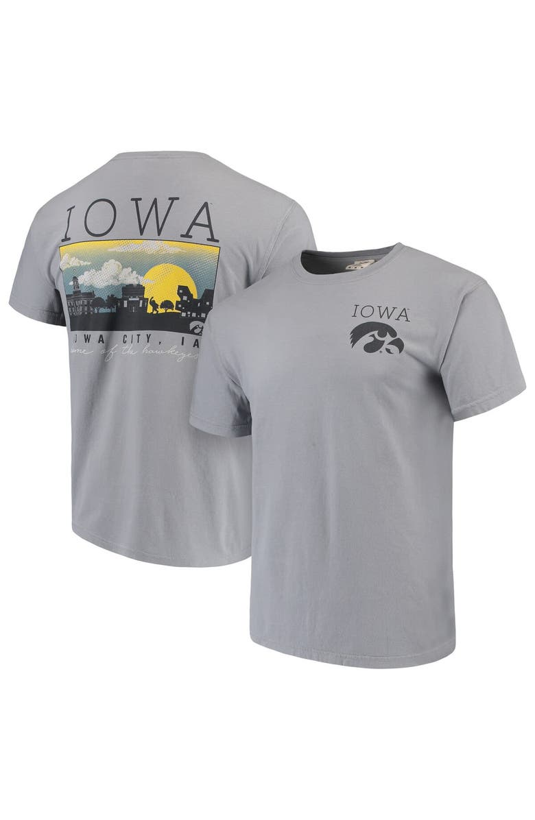 IMAGE ONE Men's Gray Iowa Hawkeyes Comfort Colors Campus Scenery T-Shirt, Main, color, 