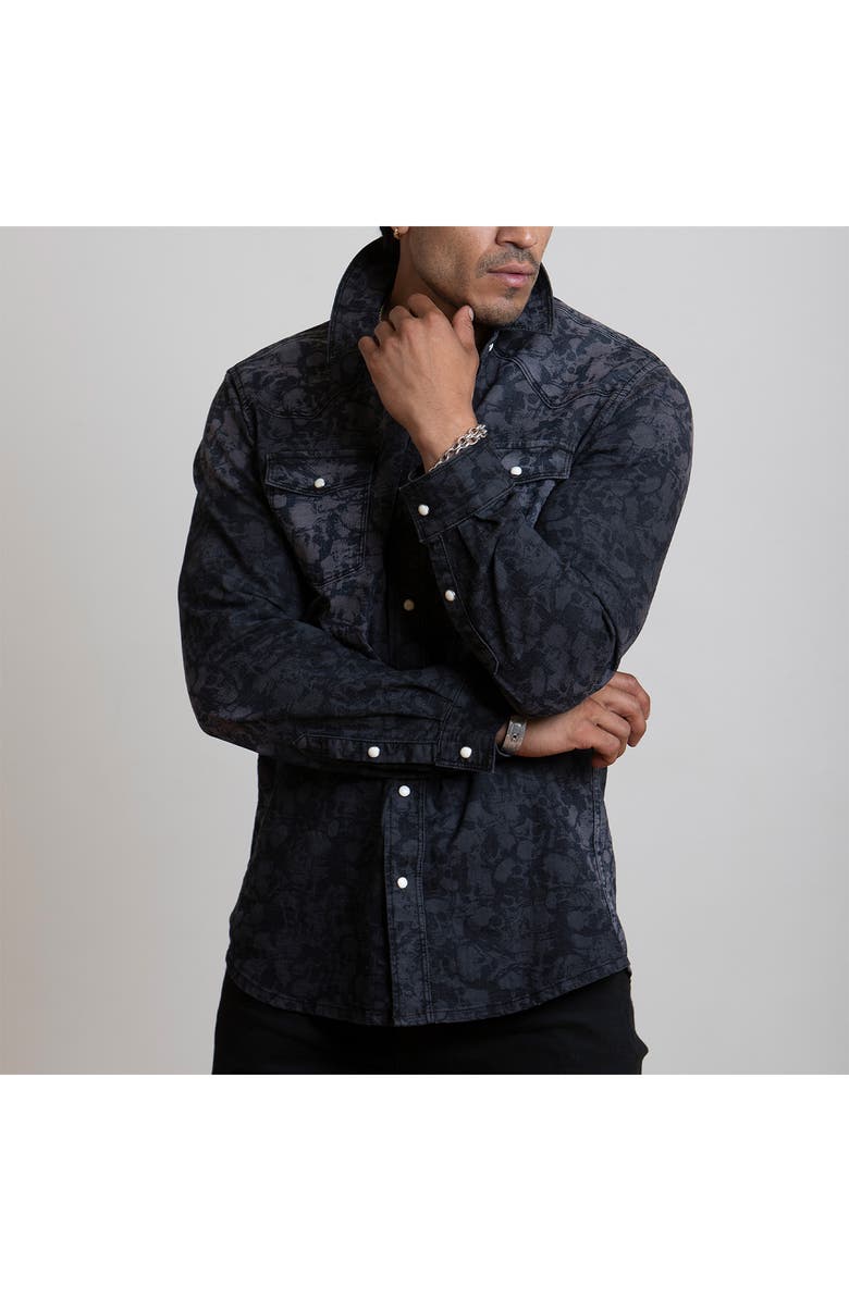 CANYON OF HEROES Skull Stretch Western Denim Shirt, Alternate, color, Black