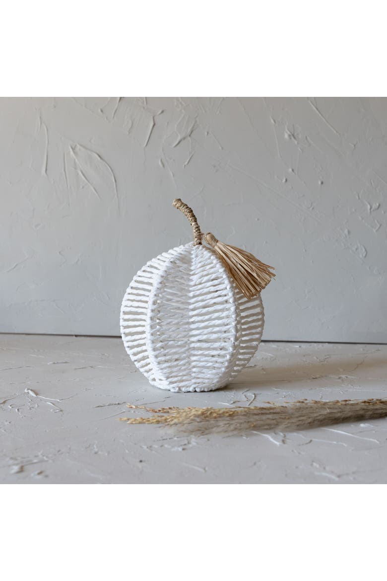 Decorative White Woven Rope Pumpkin on Metal Frame, Alternate, color, White