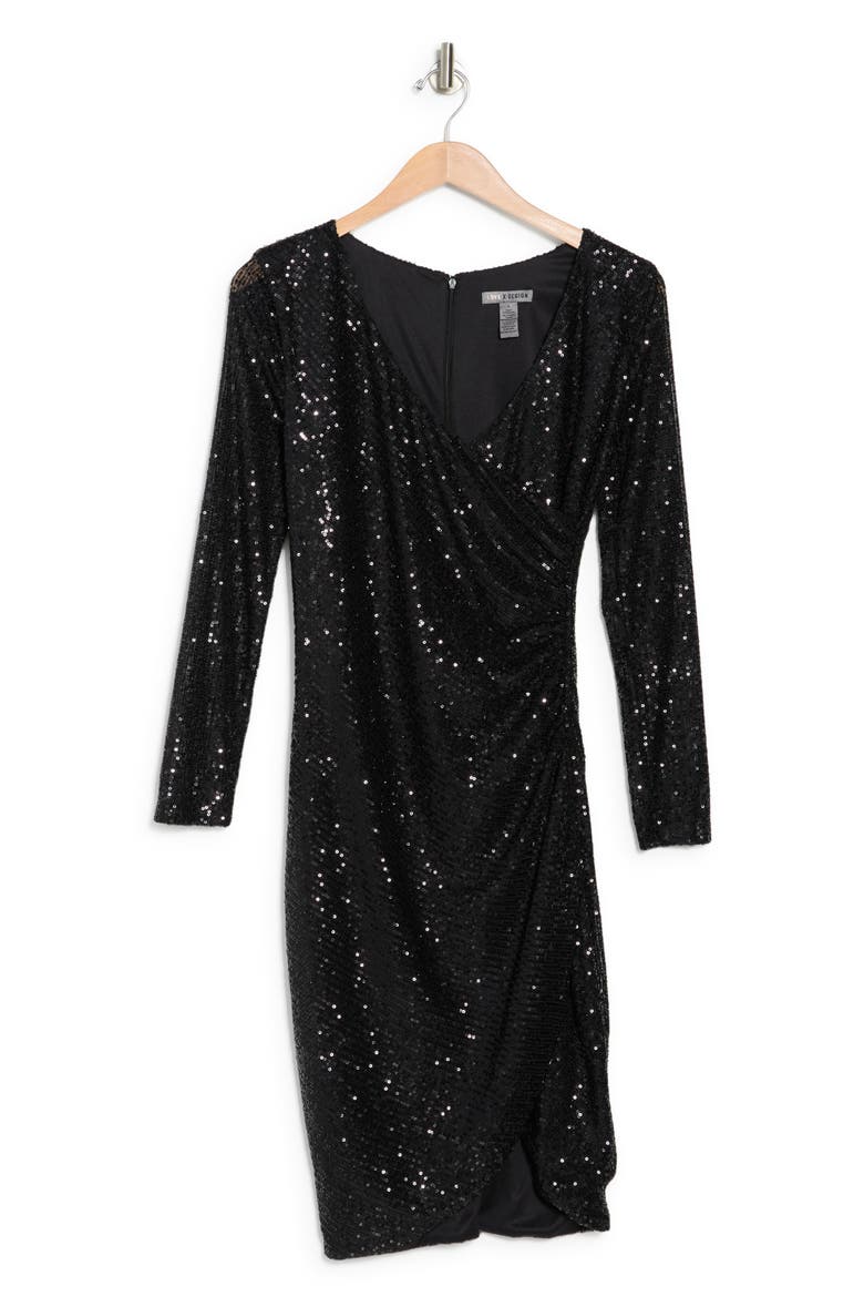 Frances Sequin V-Neck Dress, Alternate, color, BLACK
