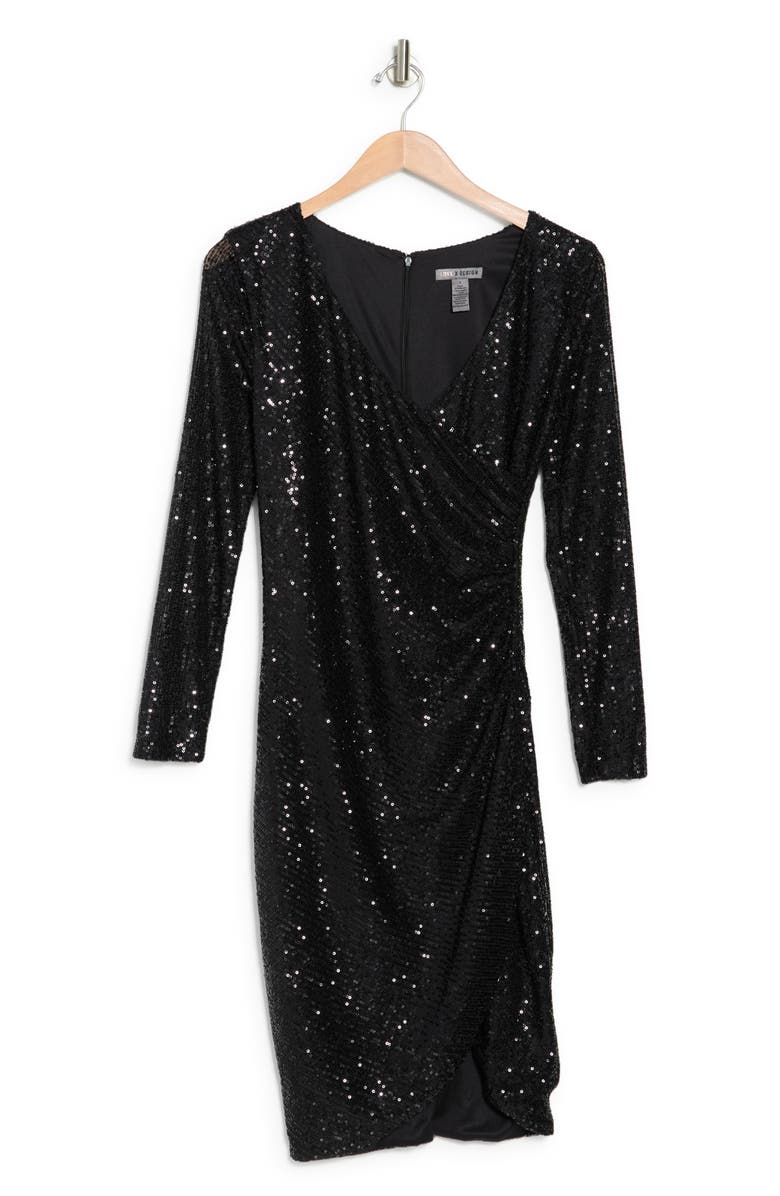 Love By Design Frances Sequin V-Neck Dress, Alternate, color, Black