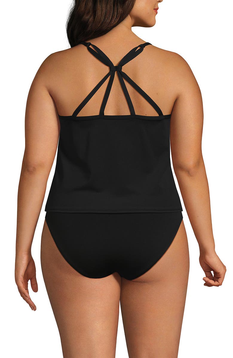 Lands' End Plus Size Tugless QuickDry Adjustable Strappy Back Tankini Top, Alternate, color, Black