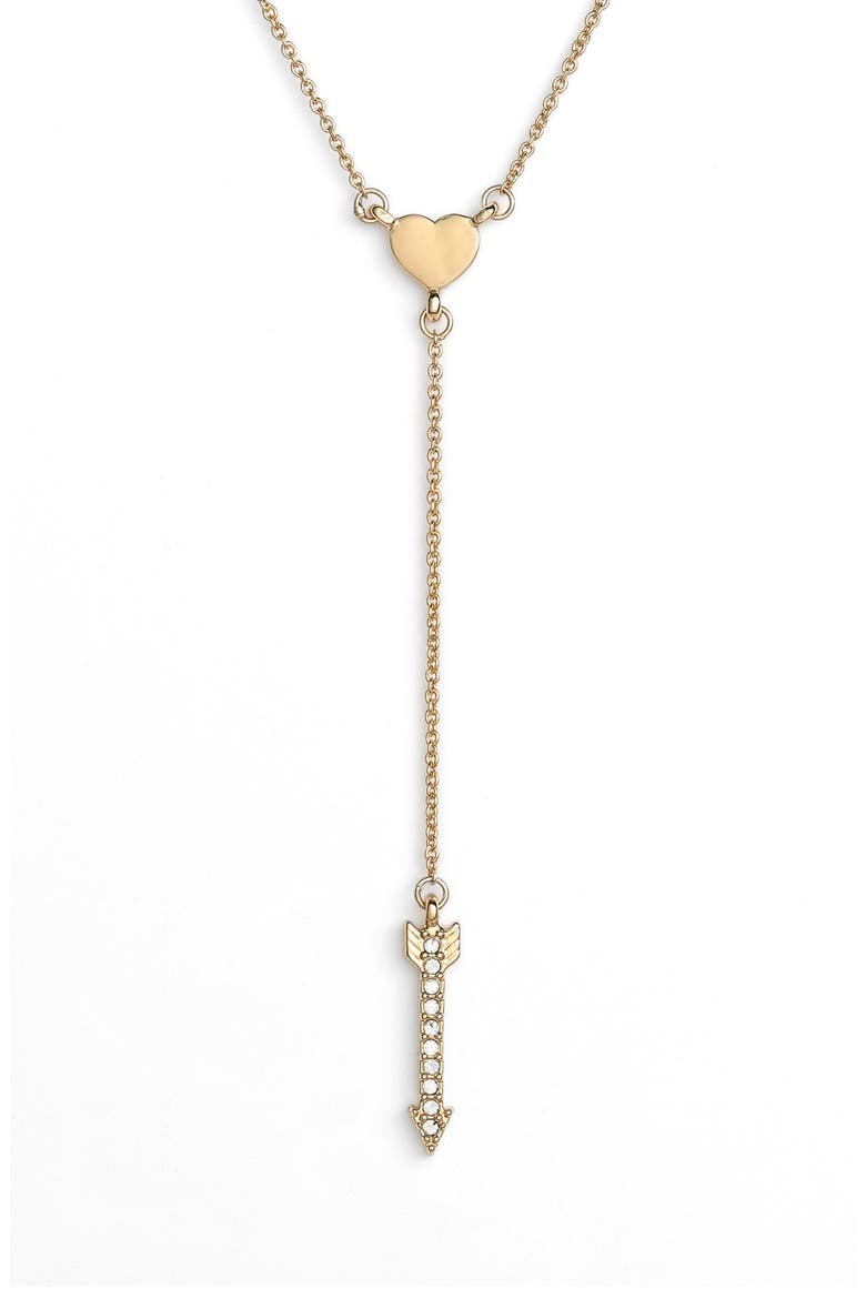 'love list' heart and arrow y-necklace, Alternate, color, GOLD