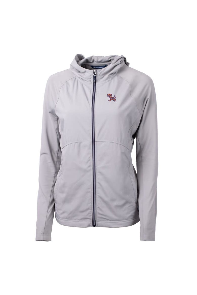 Women's Cutter & Buck Gray Clemson Tigers Adapt Eco Knit Hybrid Recycled Full-Zip Hoodie, Alternate, color, Gray