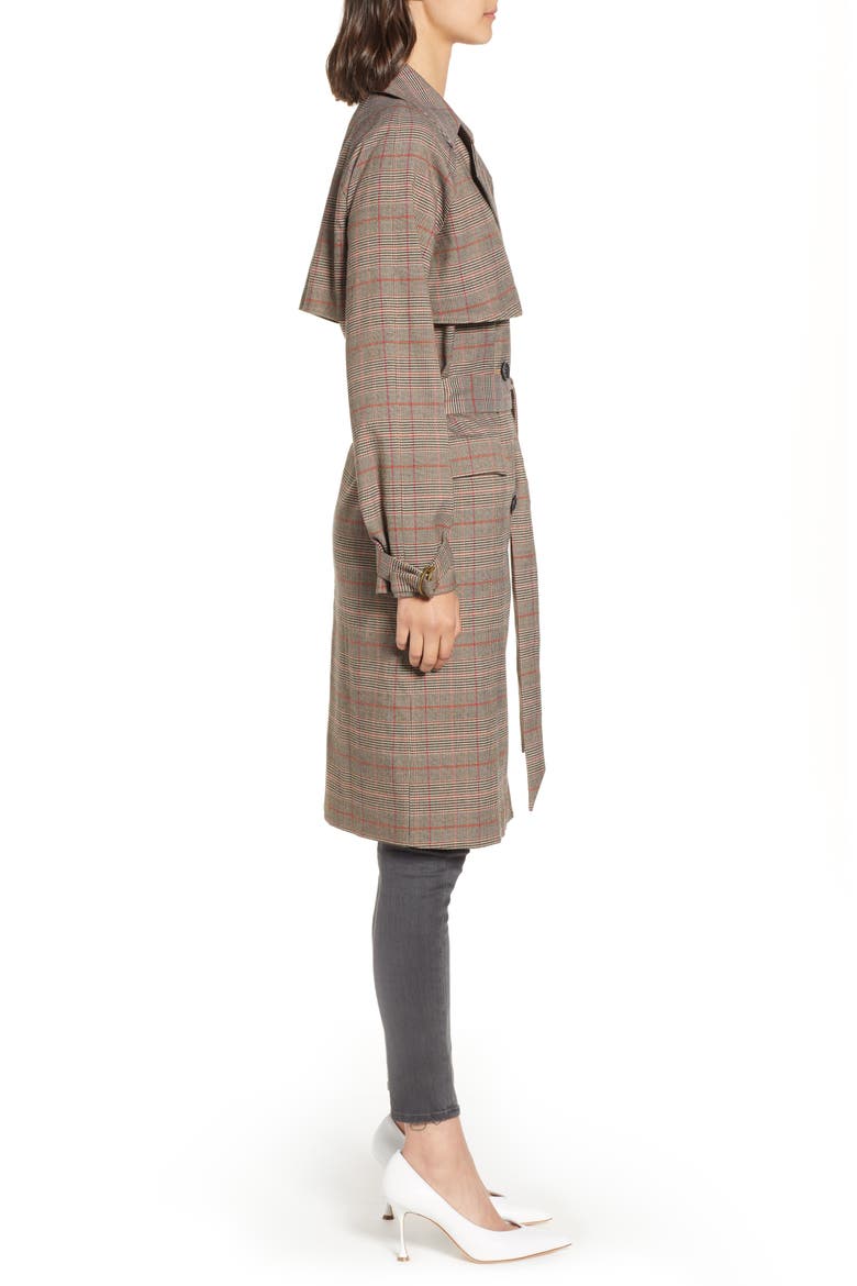 Plaid Trench Coat, Alternate, color, TAN BLACK GLEN PLAID