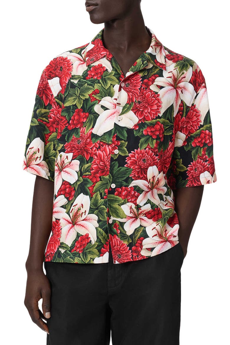 Hokkaido Floral Camp Shirt, Main, color, RED