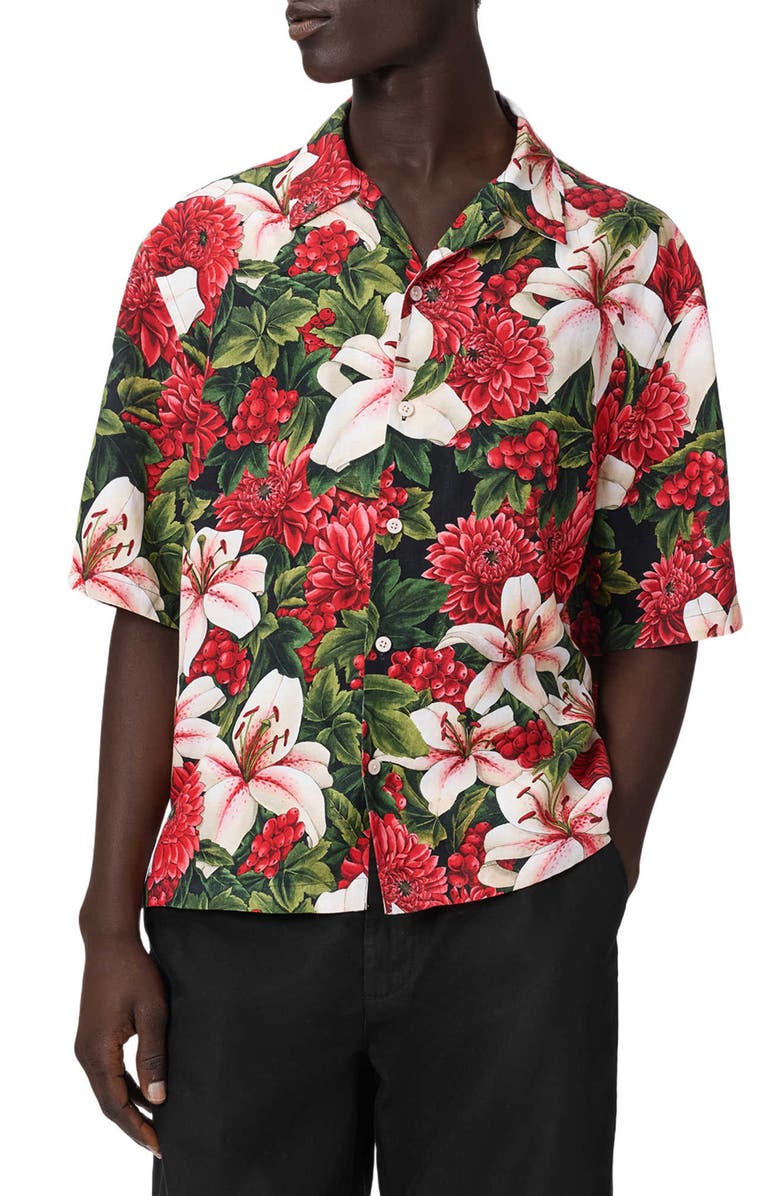 AllSaints Hokkaido Floral Camp Shirt, Main, color,