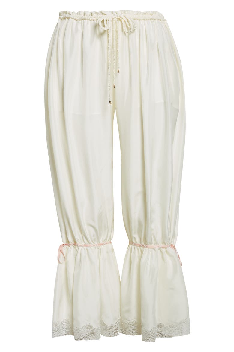 Lace Trim Silk Crop Pants, Alternate, color, COCONUT MILK