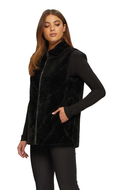 Reversible Chevron Genuine Shearling Vest