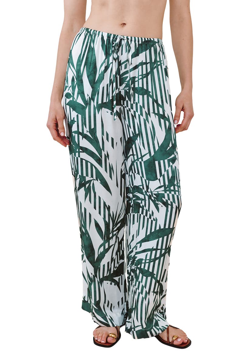 Abstract Leaf Print Wide Leg Pants, Main, color, PALM PARADISE