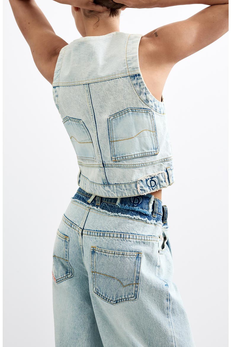 Layered Denim Vest, Alternate, color, LIGHT BLUE
