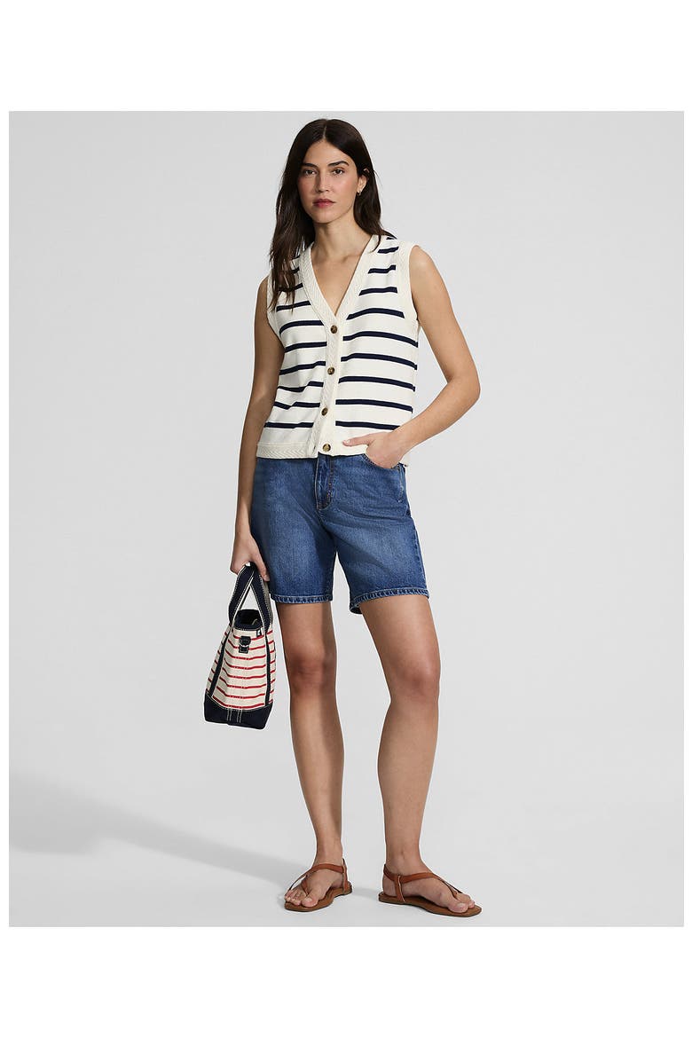Milano Sweater Vest, Alternate, color, Ivory/Deep Sea Navy Stripe