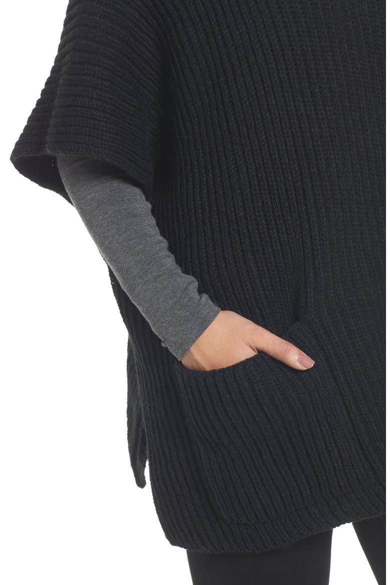 Cowl Neck Poncho, Alternate, color, BLACK