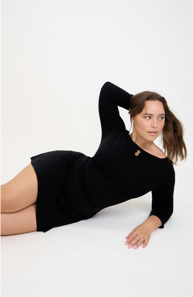 Oddli 3/4 Sleeve Boat Neck Dress, Alternate, color, Black
