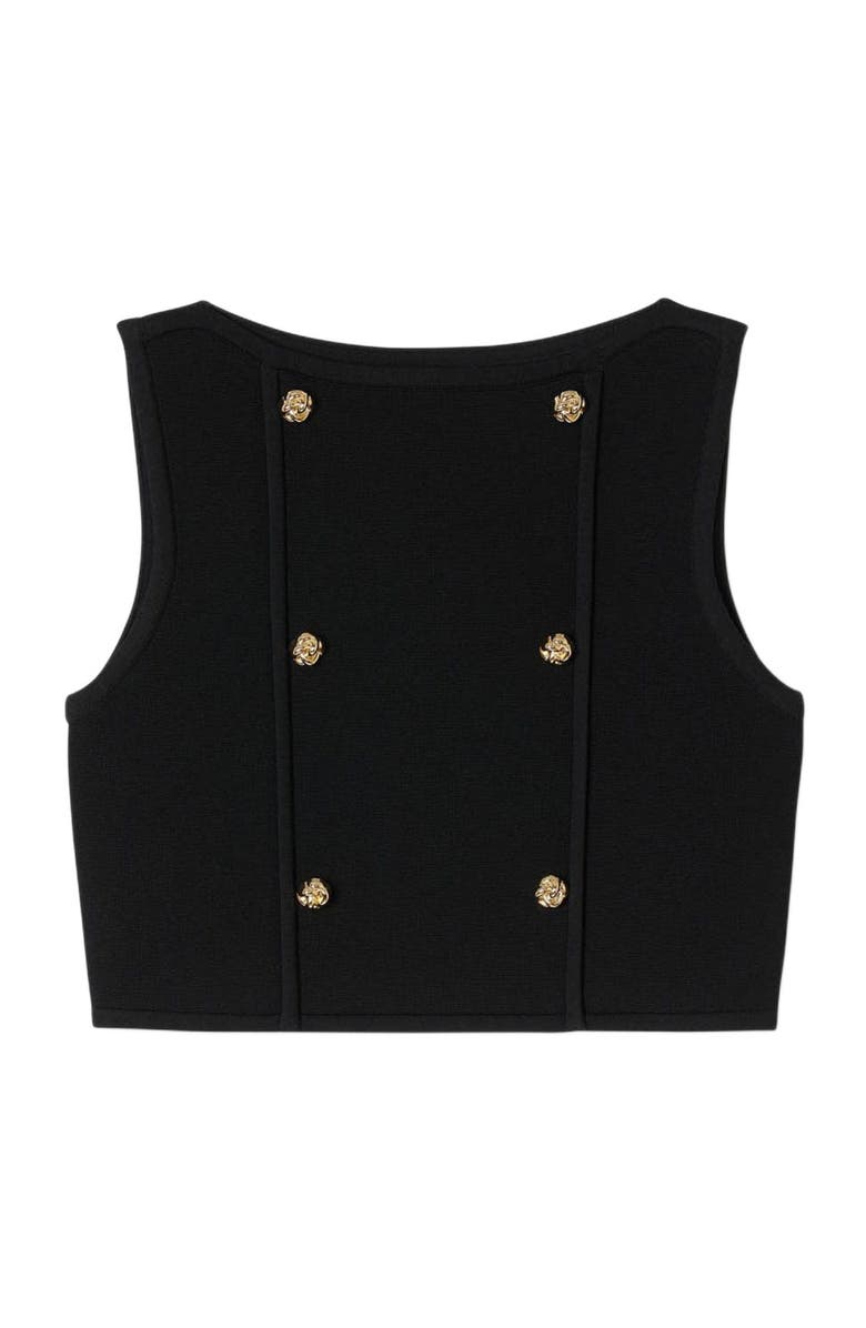 SANDRO Button detail cropped knit top, Alternate, color, Black