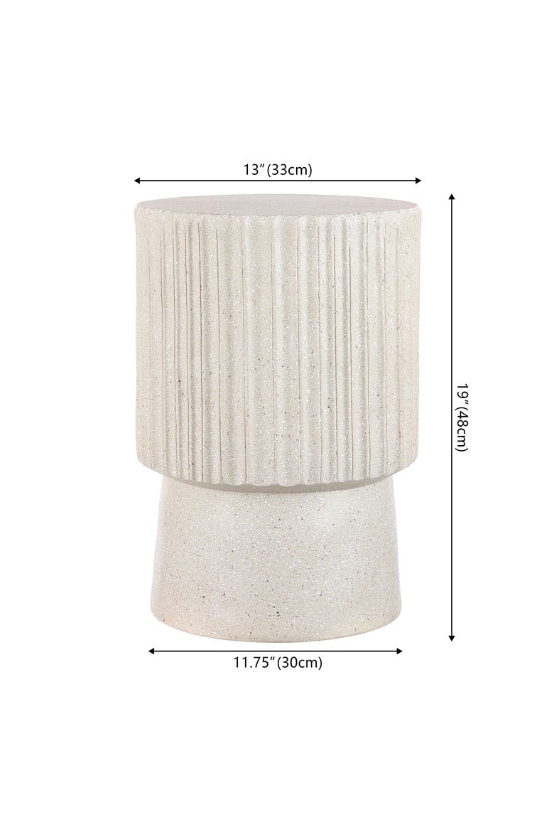 Louisa Modern Fluted Outdoor Accent Table, All-Weather Terrazzo Pedestal Garden Stool & Round Patio Side Table, Alternate, color, Cream Terrazzo