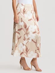 Misook Flared Floral Print Silk Maxi Skirt