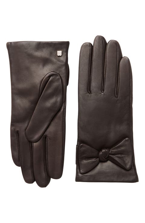 Cashmere Lined Leather Bow Gloves
