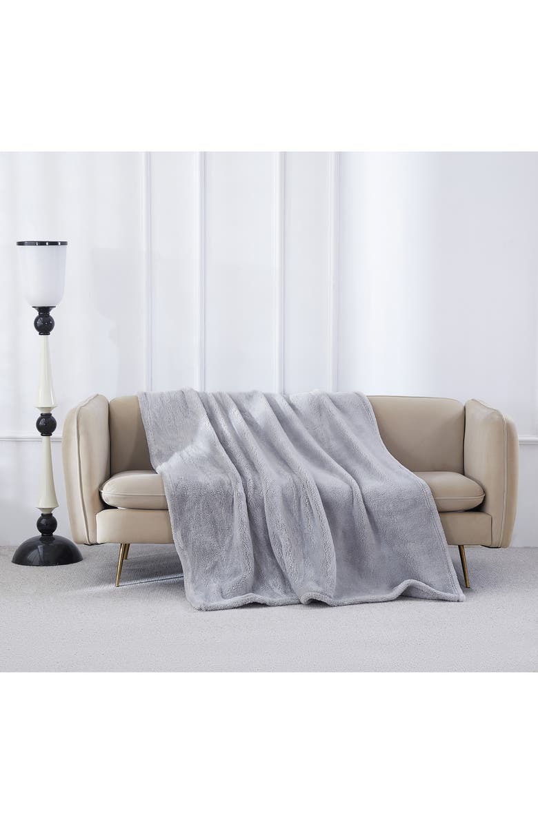 BCBG Oversize High Pile Fleece Throw Blanket, Alternate, color, Aqua Gray